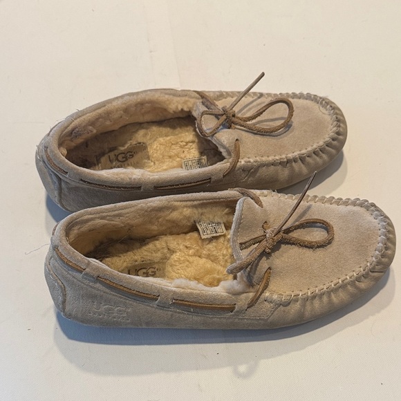 UGG Beige Suede Moccasin Slippers - Picture 2 of 4